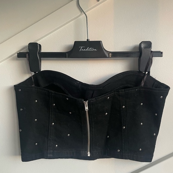 Zara black denim studded bustier crop top size S - Picture 2 of 5